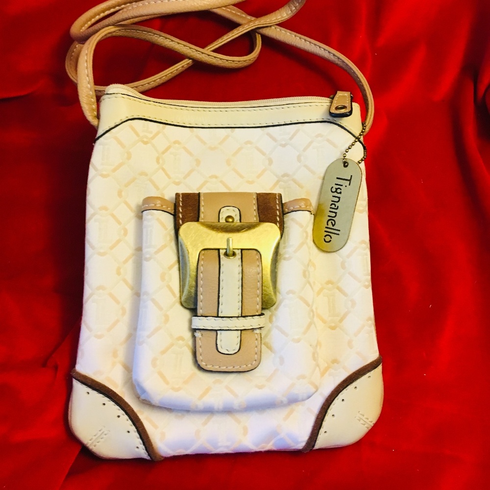 Tignanello Crossbody Cloth Cream Tan Handbag Used